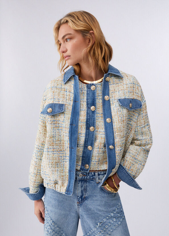 Giacca in denim con dettagli in bouclé
