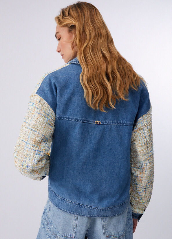 Giacca in denim con dettagli in bouclé