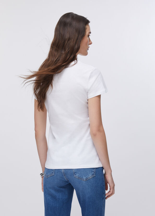 T-shirt con stampa e strass